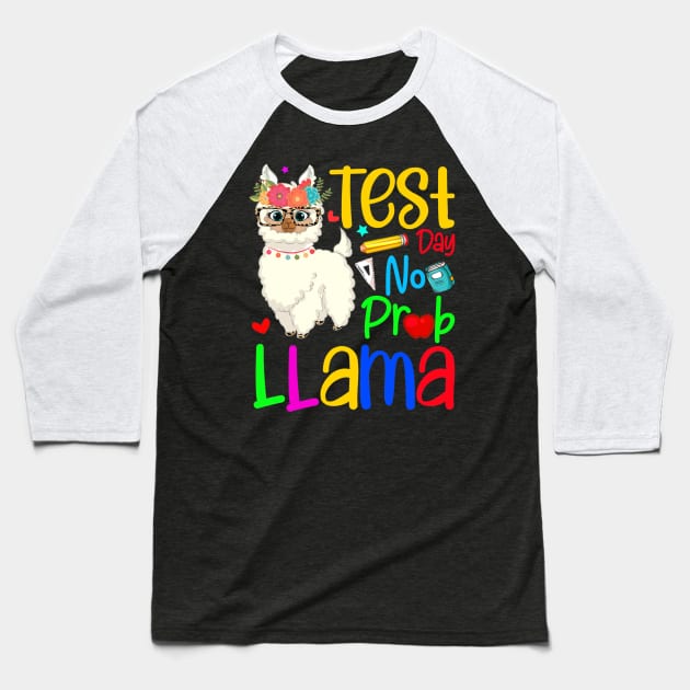 Funny Test Day No Prob-llama Llama Leopard Teacher Testing Baseball T-Shirt by Lorelaimorris